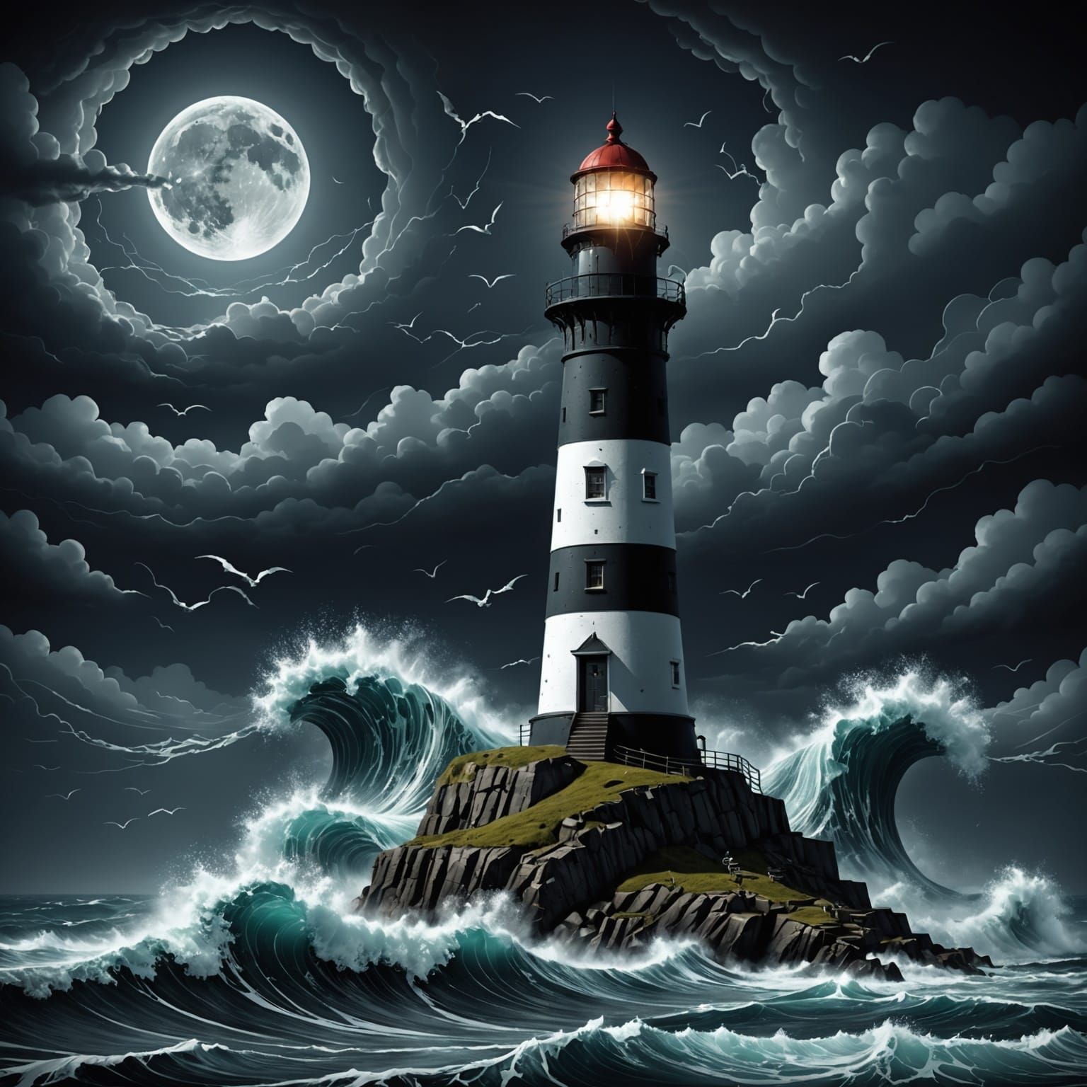 Lighthouse in Stormy Sea: Abstract Vector Art