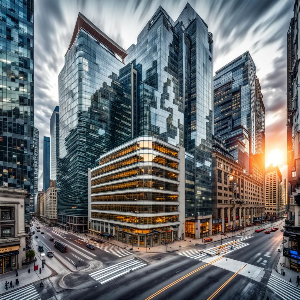 Modern Downtown Office Building in Hyperrealism