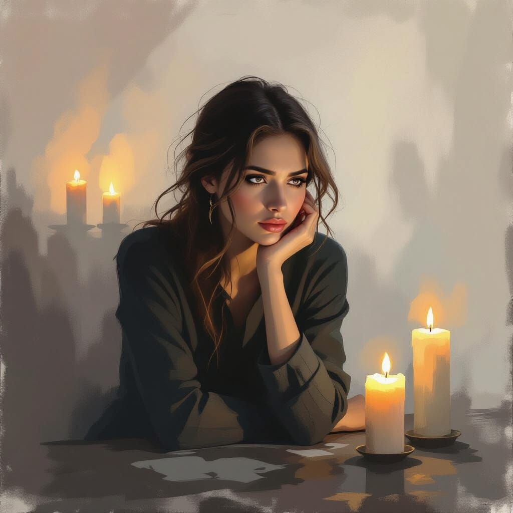 Contemplative Woman in Shadows: Abstract Expressionism