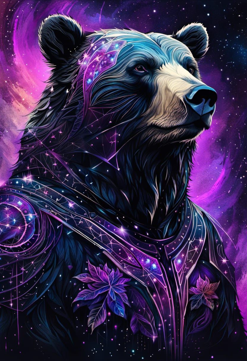 Galactic Bear in Violet Armor: Digital Concept Art