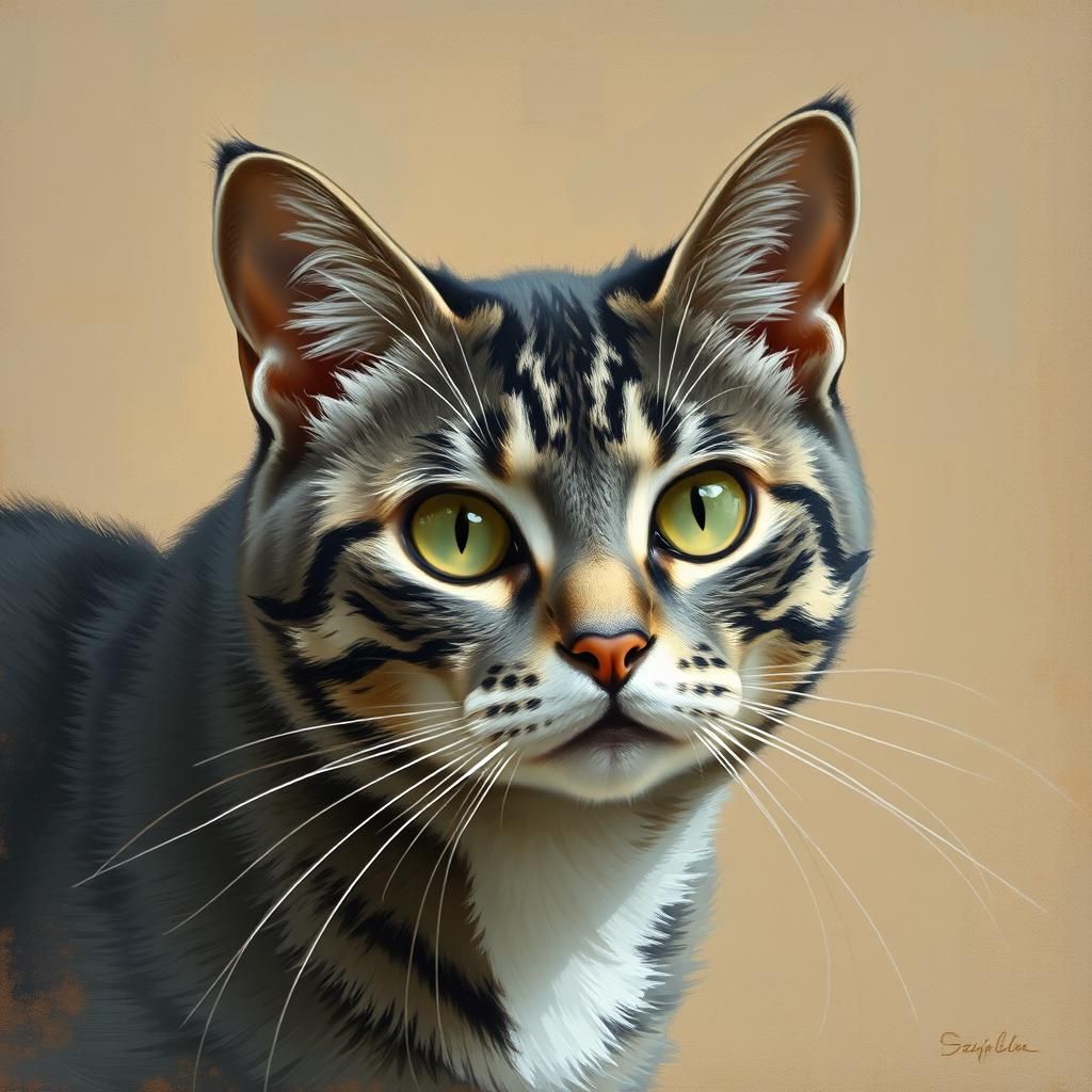 Tabby Cat Portrait in Expressionist Style