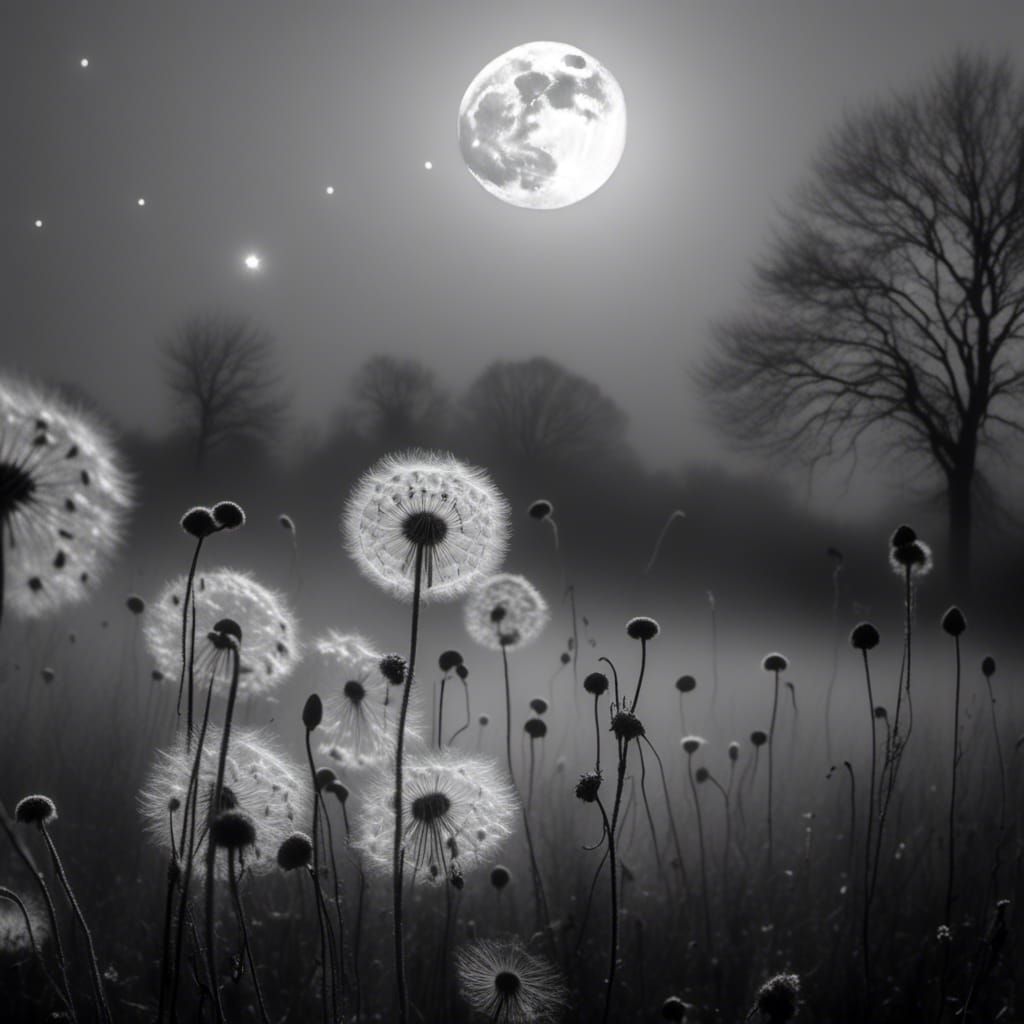 Black Willow Dandelions Bloom Under Whispering Moon