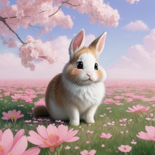 Bunny in Flower Field: Whimsical Anime Art