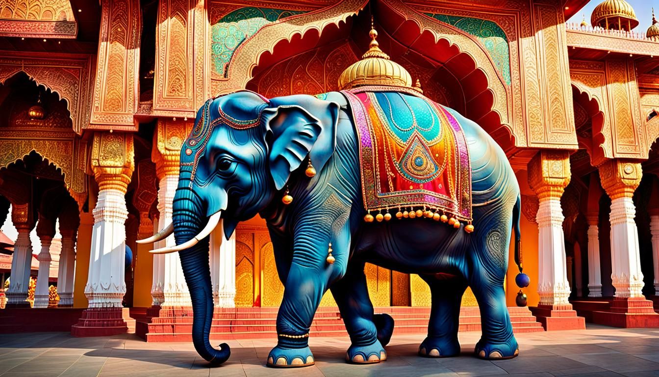 Majestic Elephant at Gurudwara: Indian Abstract Design