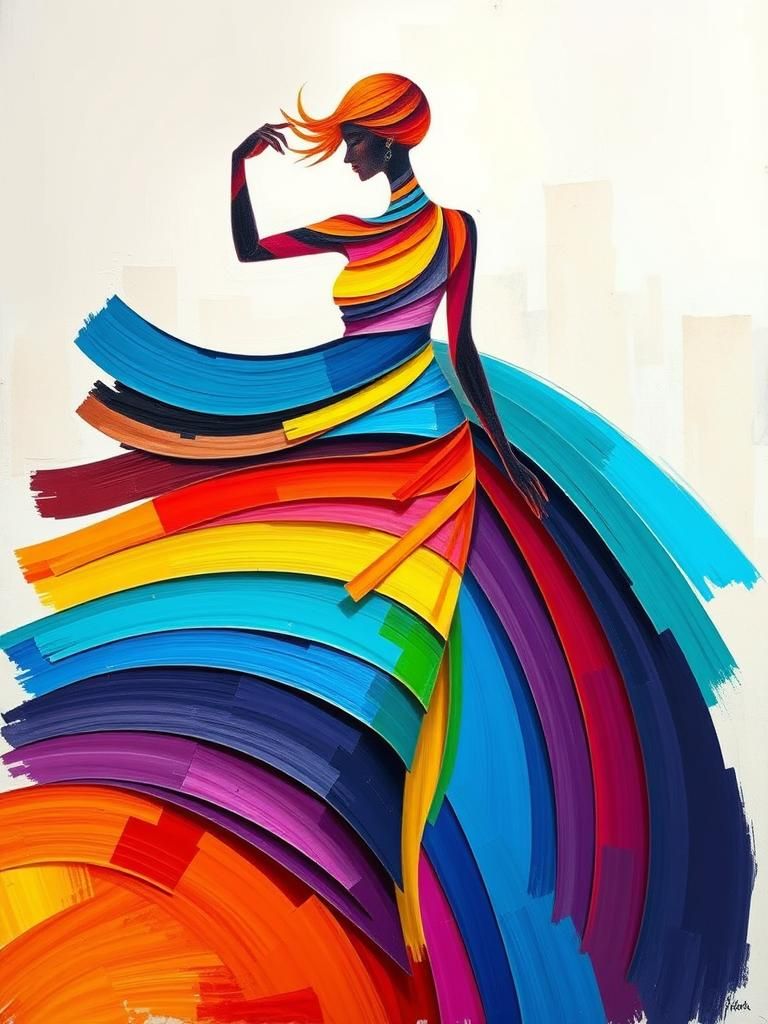 Abstract Expressionist Painting of a Multicolored Woman