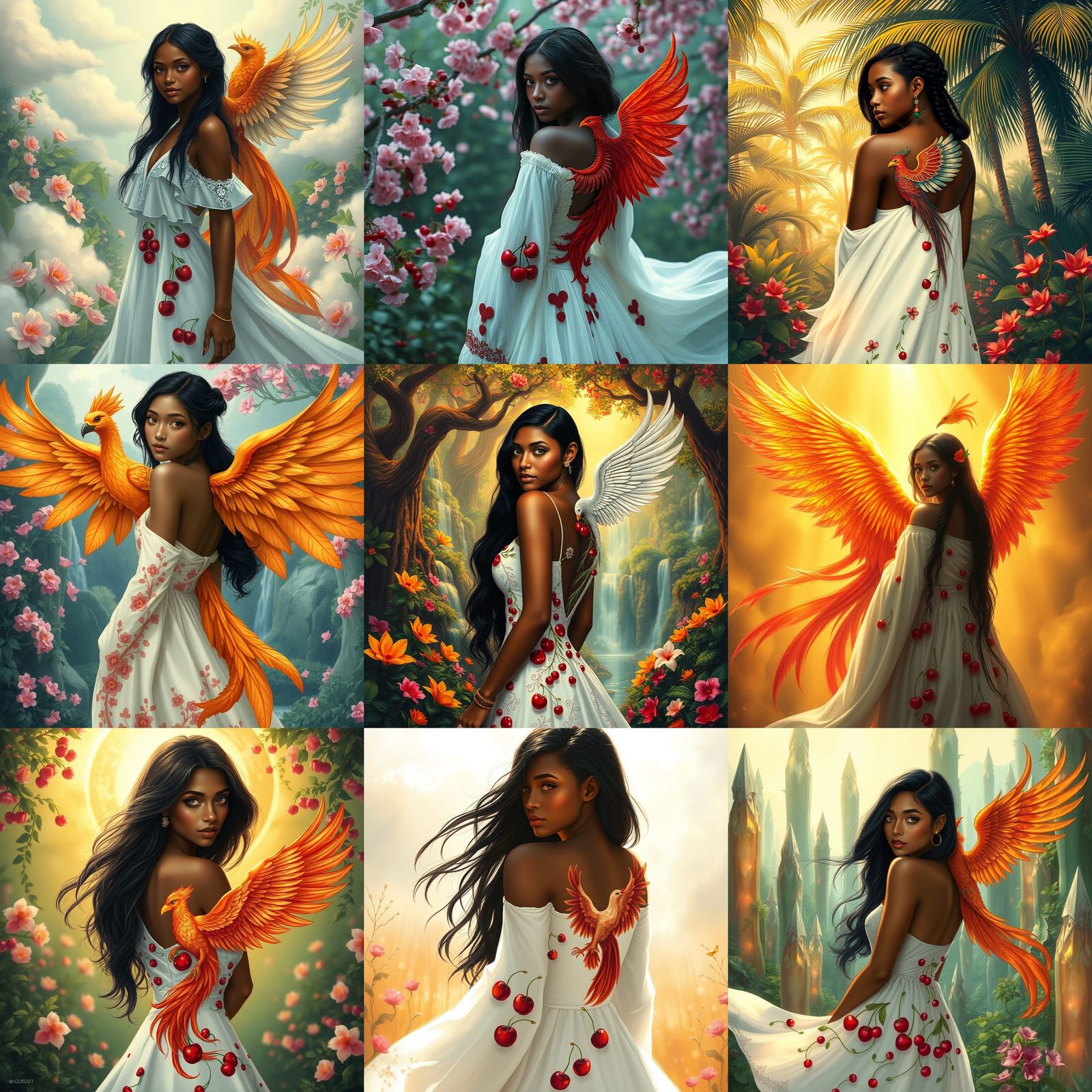 Woman with Phoenix Dress in a Fantasy Setting