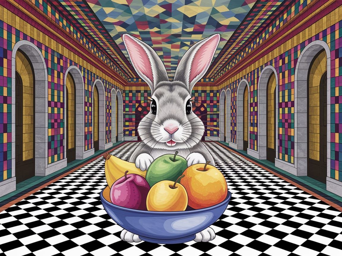 Mosaic Artwork of Rabbit with Fruit in Grand Parlor