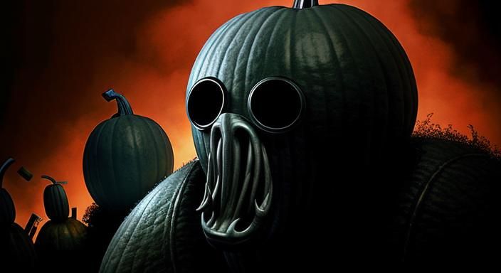 Gourdhead: Macabre Humanoid in Digital Art Style