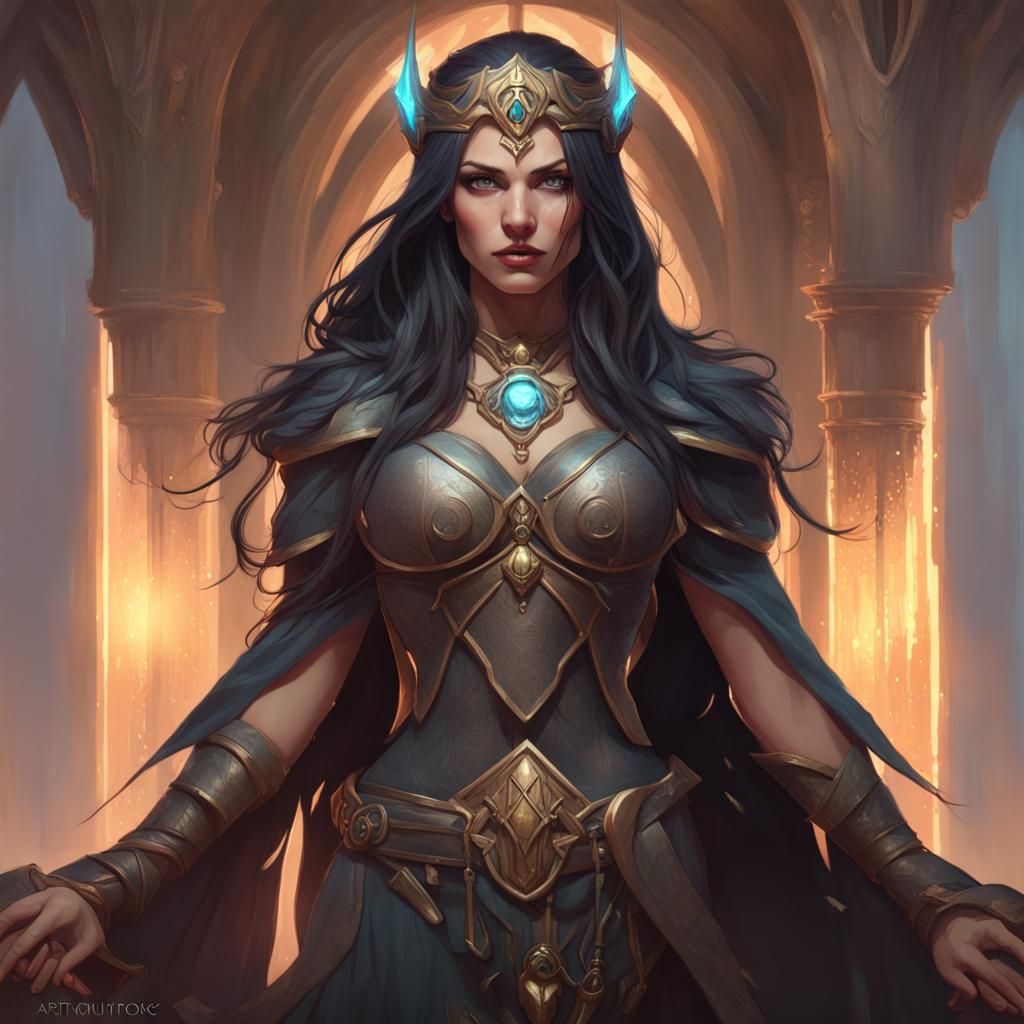 Dark-Haired Priestess Portrait in Digital Art Style