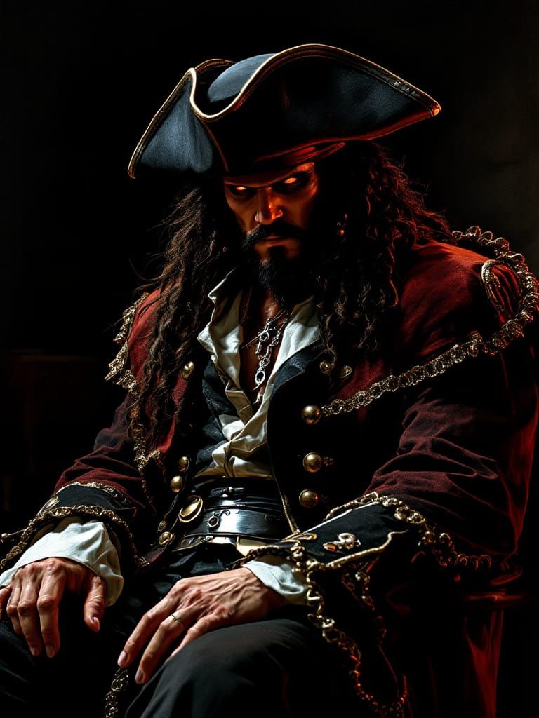 Blackbeard Portrait in Dramatic Neo-Noir Style
