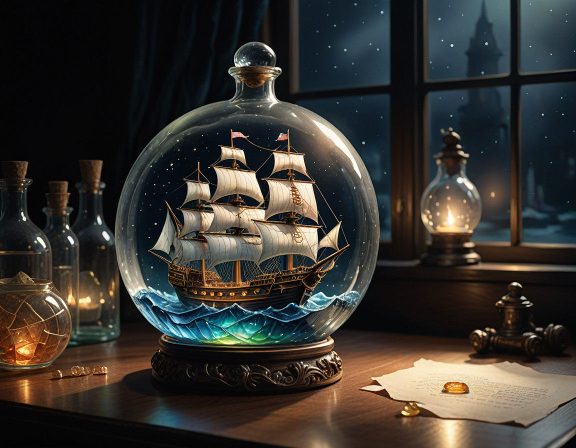 Galleon Gem Illuminated in Dark Fantasy Setting