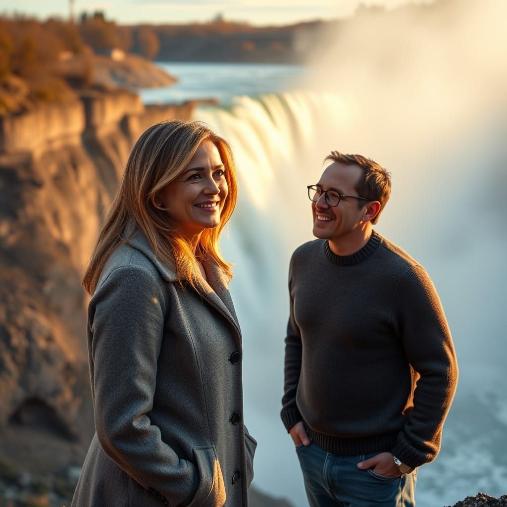 Jennifer Aniston and Gentleman Gaze at Niagara Falls in Cine...