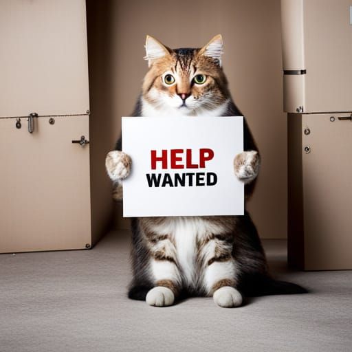 Cat Seeks Employment: Help Wanted Sign