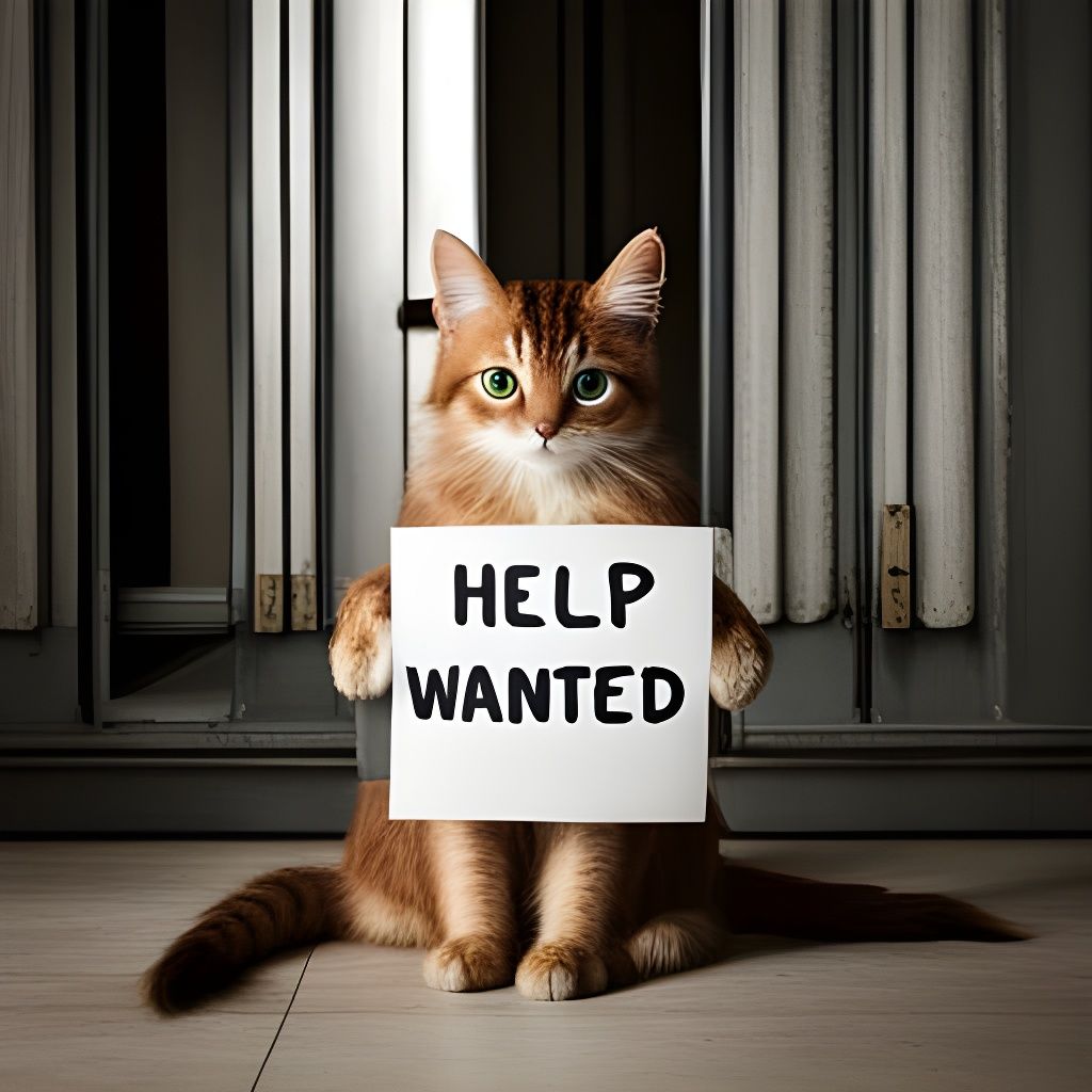 Cat Seeks Employment Holding Help Wanted Sign