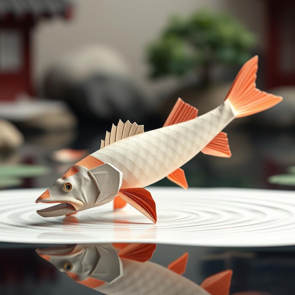 Talking Origami Pike in Japanese Garden Style