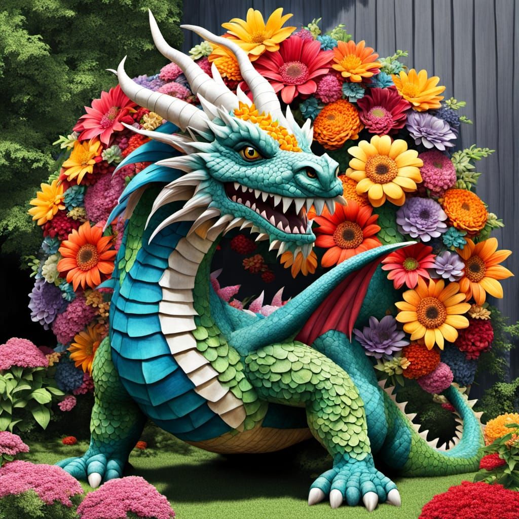 Floral Dragon: A Giant Made of Colorful Flowers