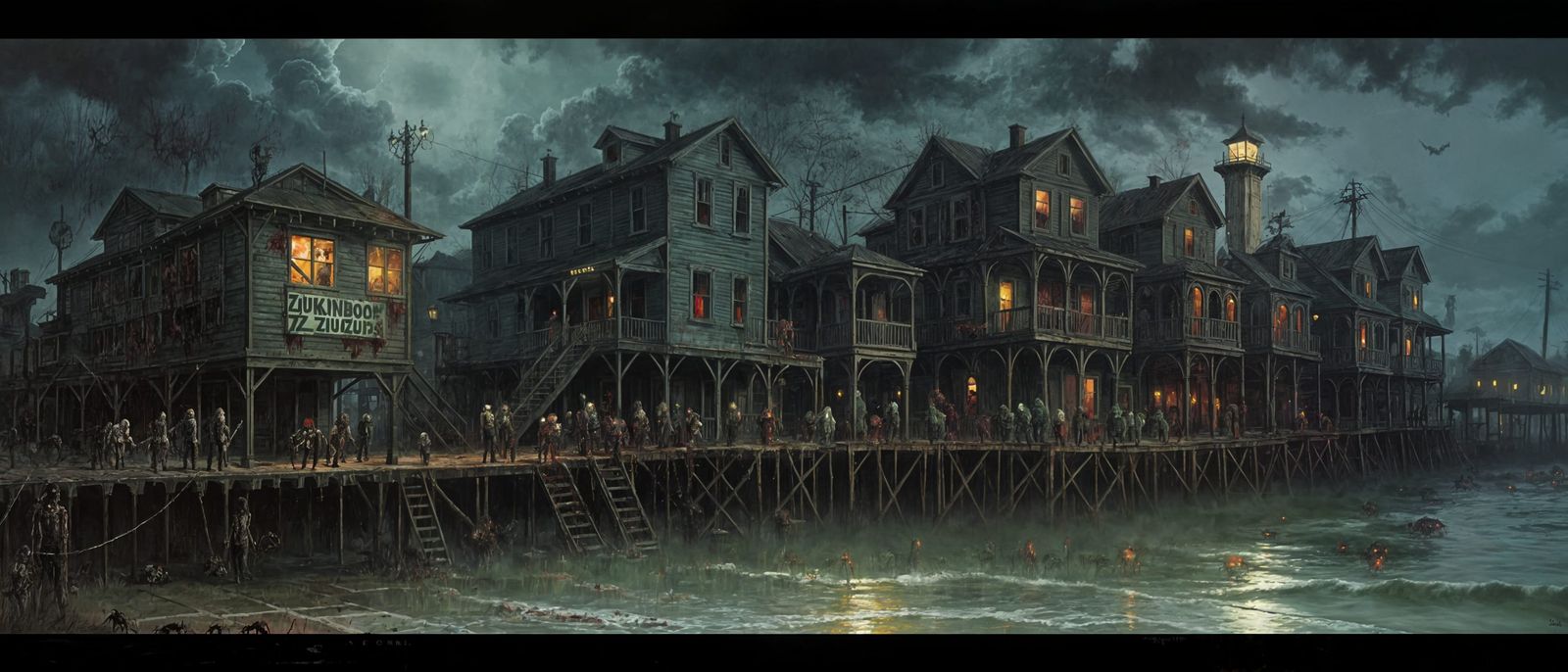 Noir Horror Scene of Innsmouth at Night