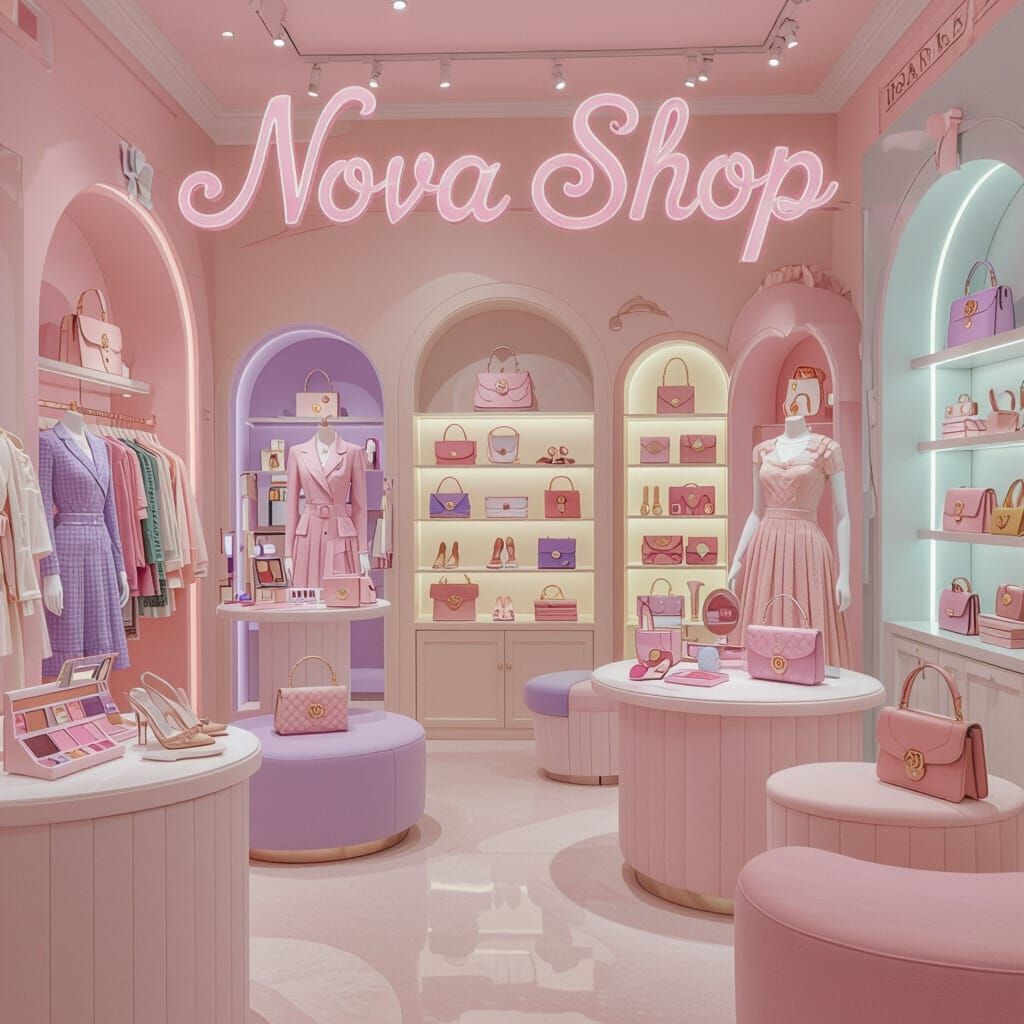 Pastel Nova Shop Interior in Pop Surrealist Style