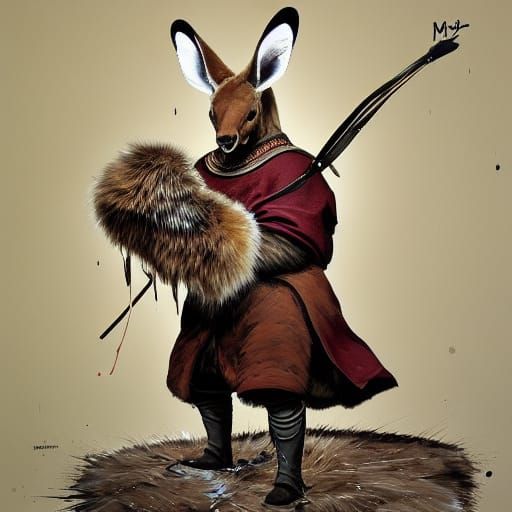 Genghis Khan Kangaroo in Maximalist Style