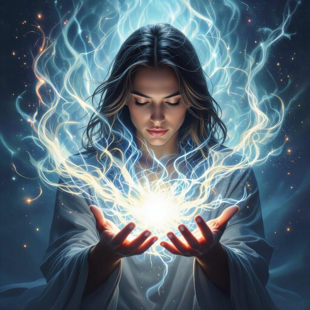 Spiritual Medium Channeling White Energy Through Hands