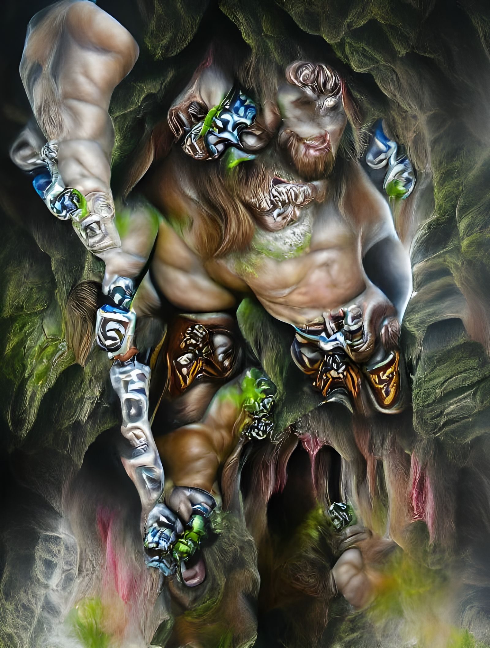Ettin Sorcerer at Cave Mouth: Digital Illustration
