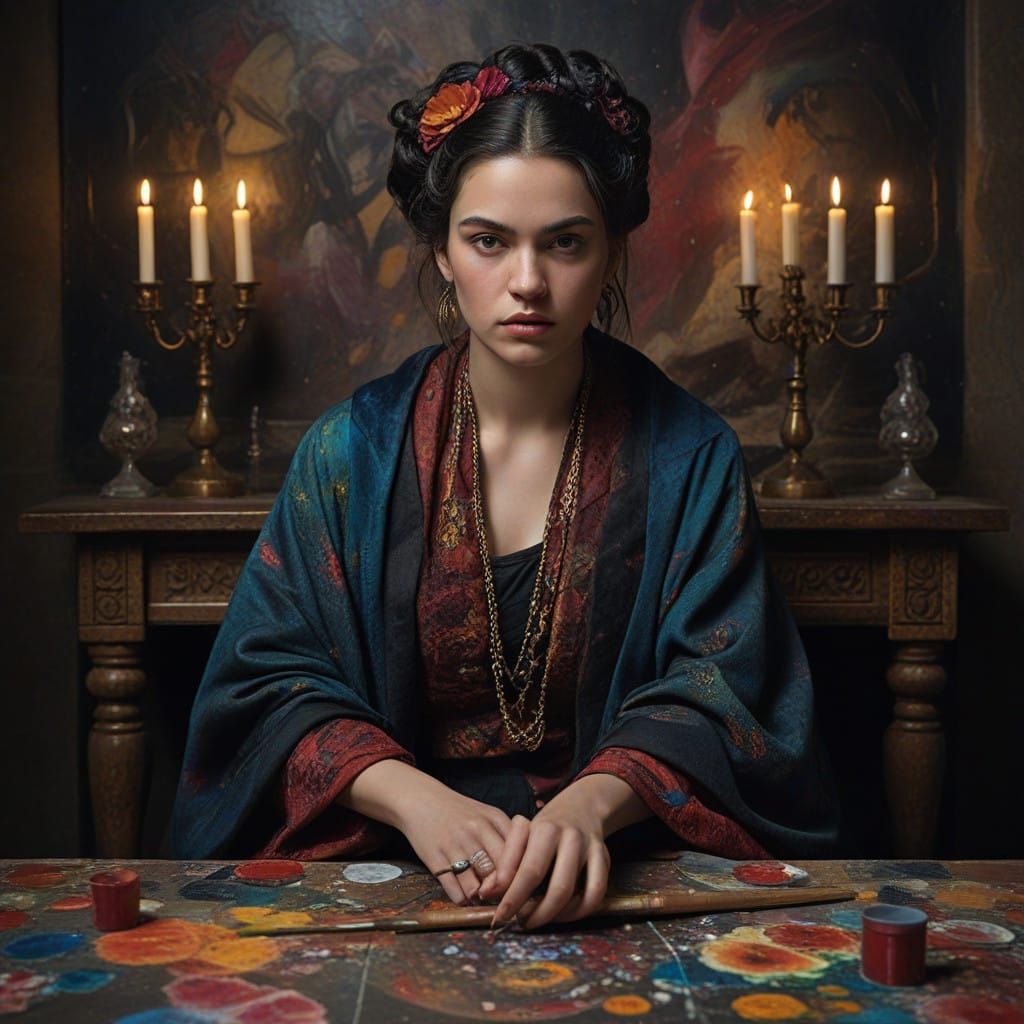 Surreal Female Artist Lost in Chiaroscuro Dreamscape