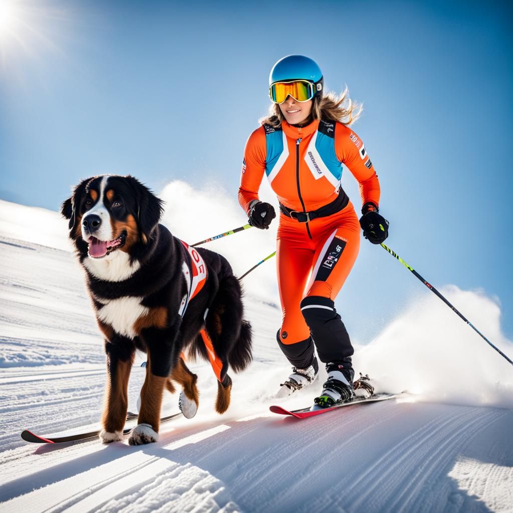 Ski Racer with Bernese Mountain Dog