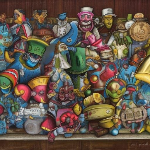 Psychedelic Jesters and Clowns in Oil on Canvas