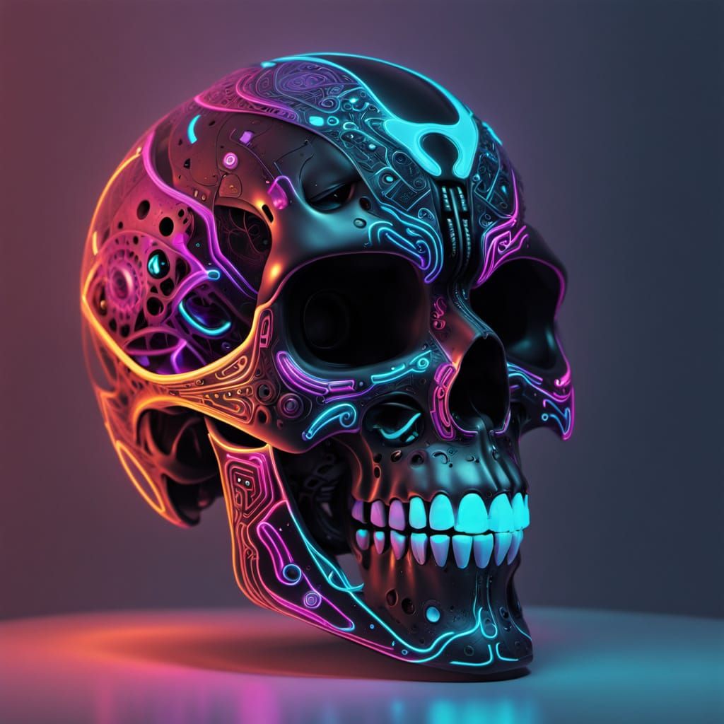 Cyberpunk Skull in Neon Futurism