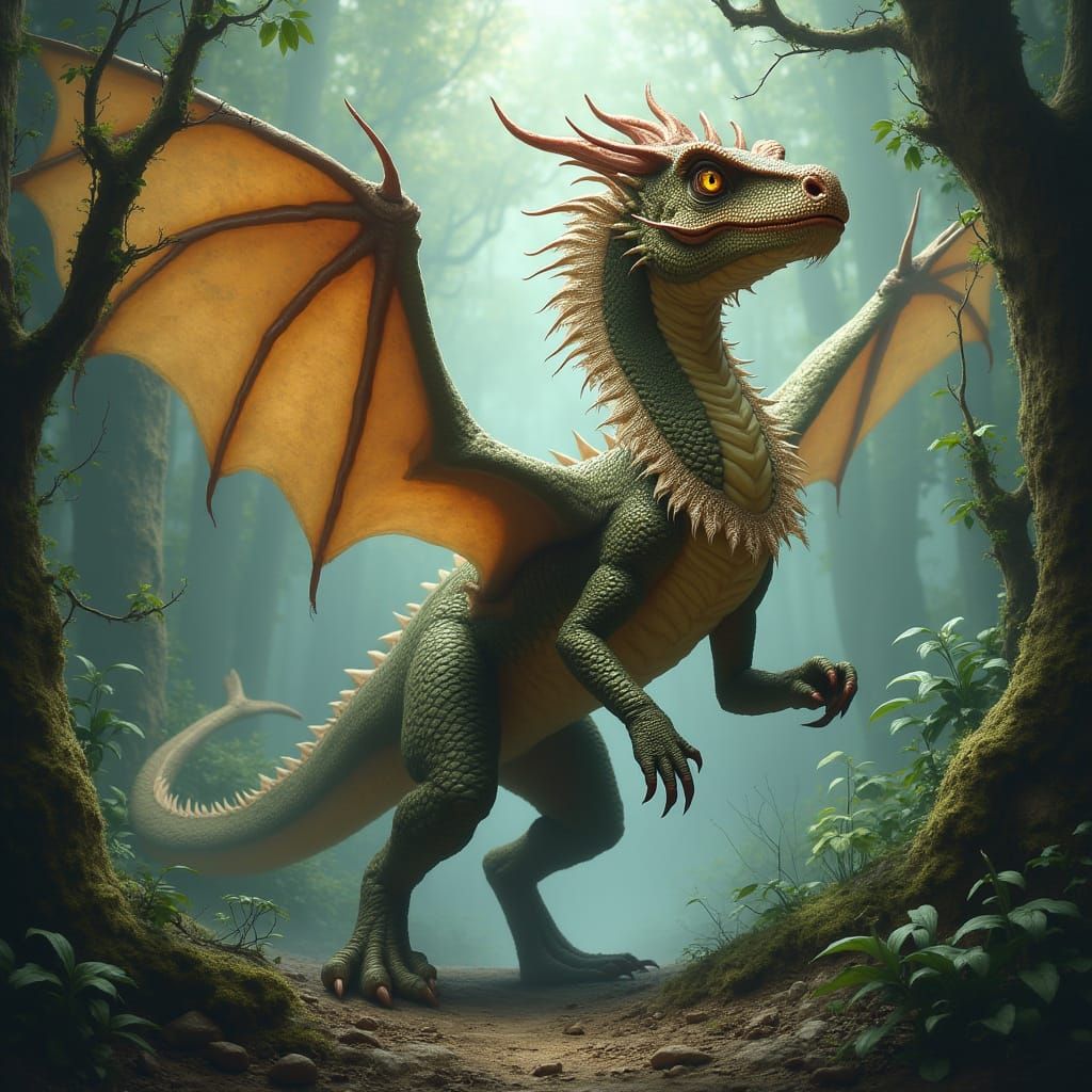 Majestic Frilled Dragon in Prehistoric Landscape