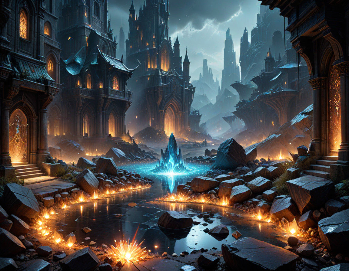 Surreal Crystal Metropolis at Dawn, a Masterpiece of Realist...