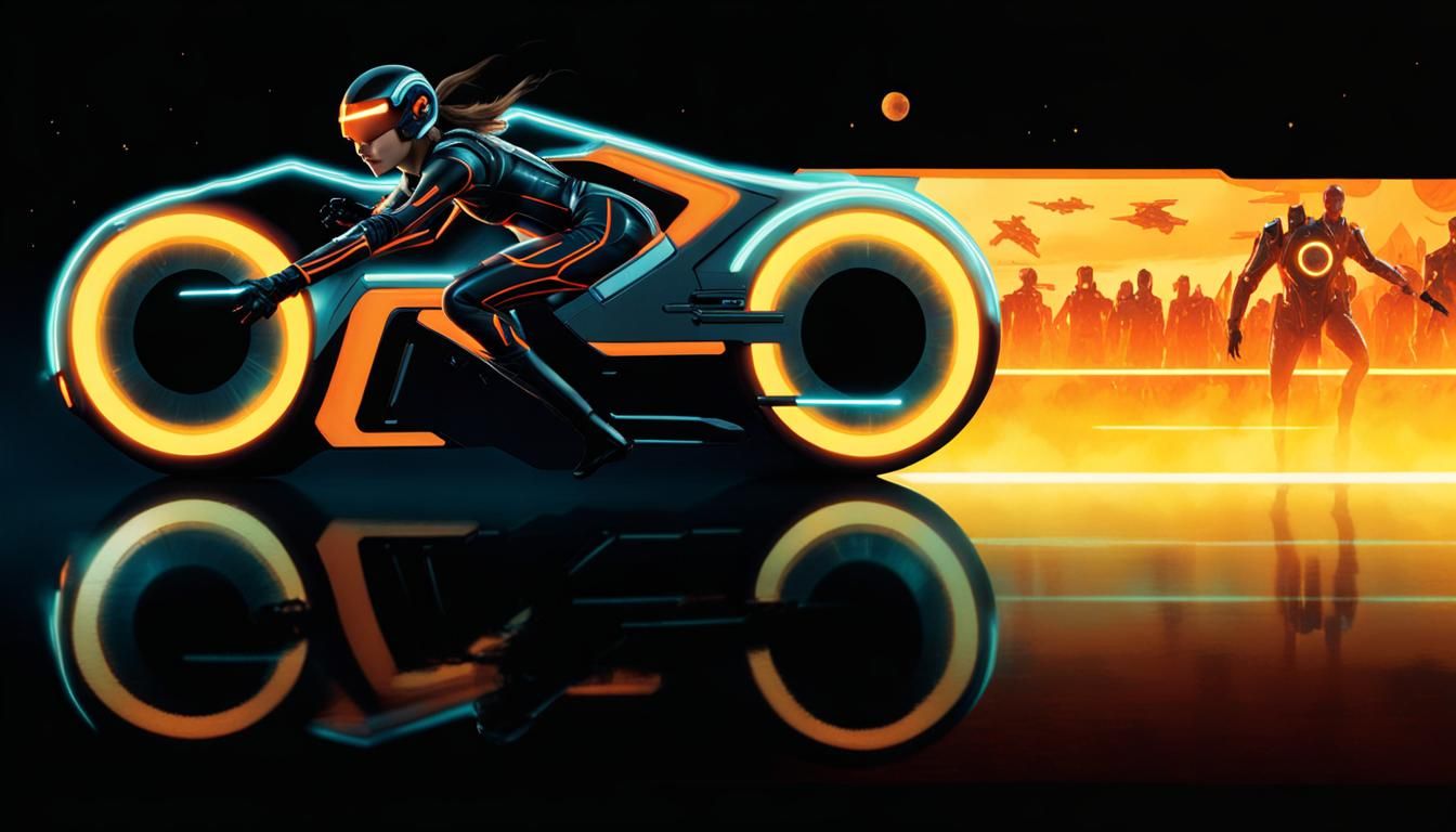 Tronette escaping the Grid on her modified light cycle.