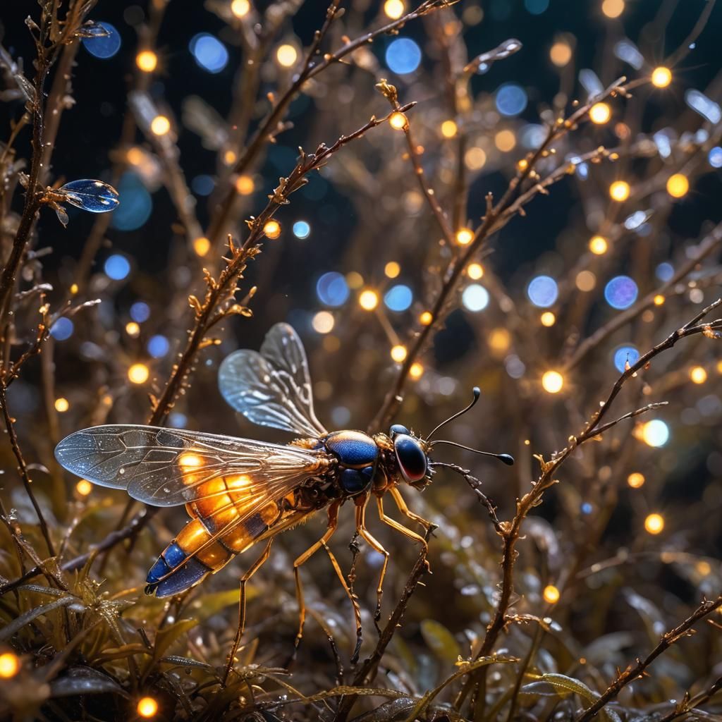Luminescent Firefly in Magical Forest: Macro Photography
