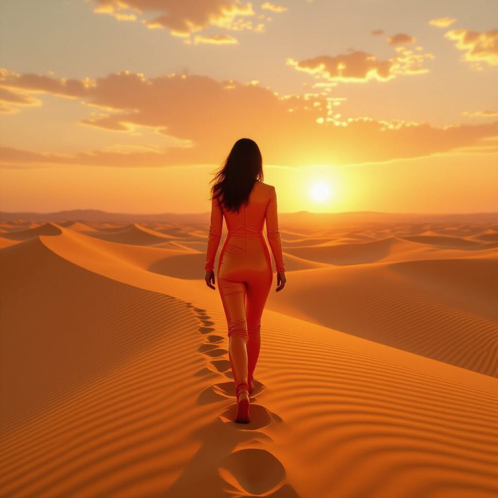 Woman in Orange Latex Desert Sunset