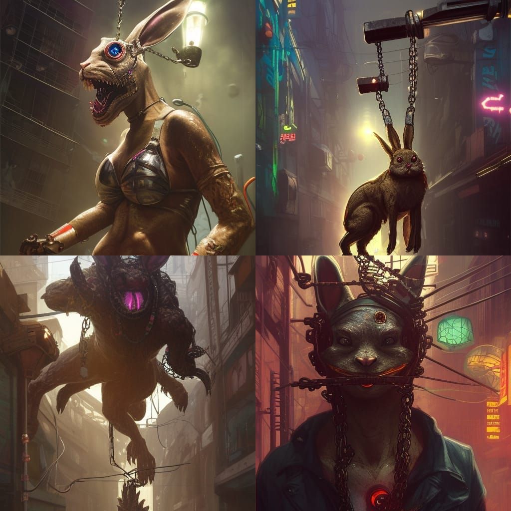 Radioactive Bunny Monster in Cyberpunk City Market