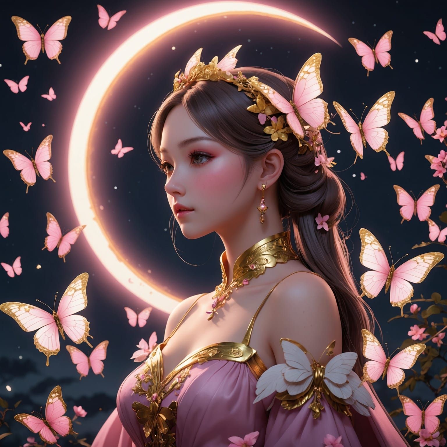 Pink and Gold Butterfly Princess at Night