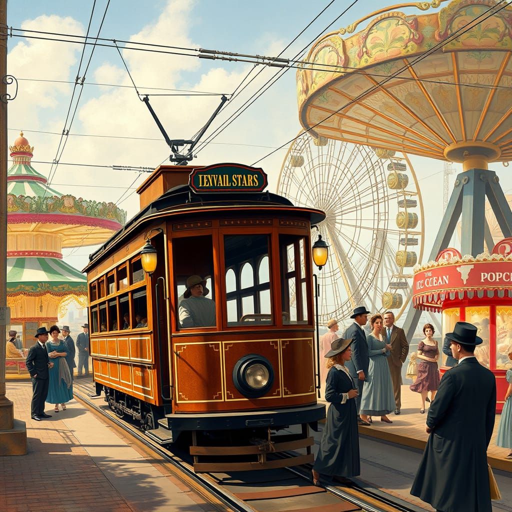 Vintage Streetcar at 1900s Amusement Park