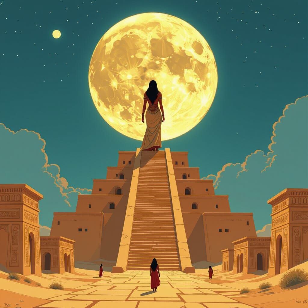 Moon Goddess Nanna at Uruk Ziggurat in Gerhard Style