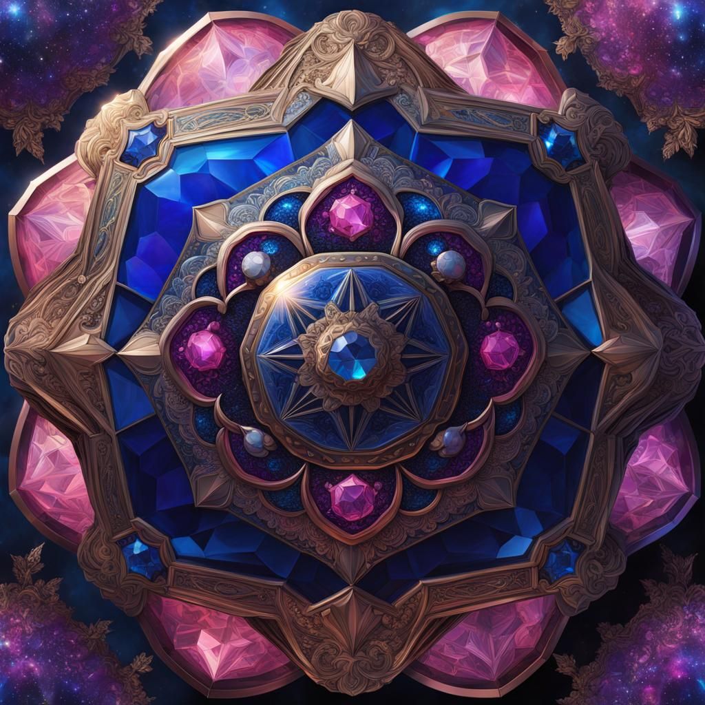 Ornate Shield with Electric Blue and Pink Inlay