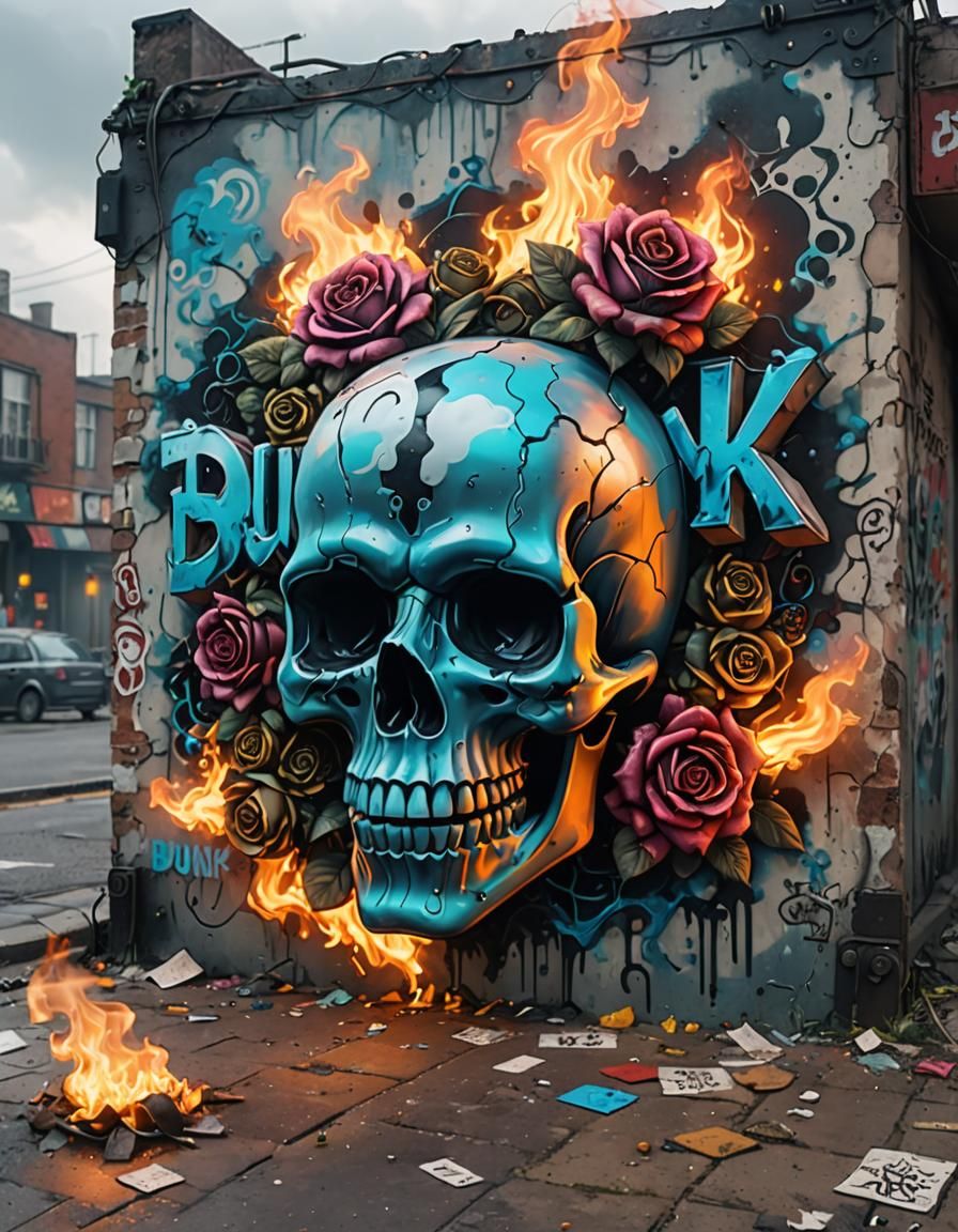 Psychedelic Graffiti Sign in Underwater Cityscape