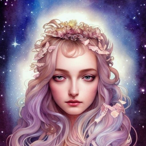 Night Goddess with Cosmic Features, Psychedelic Art
