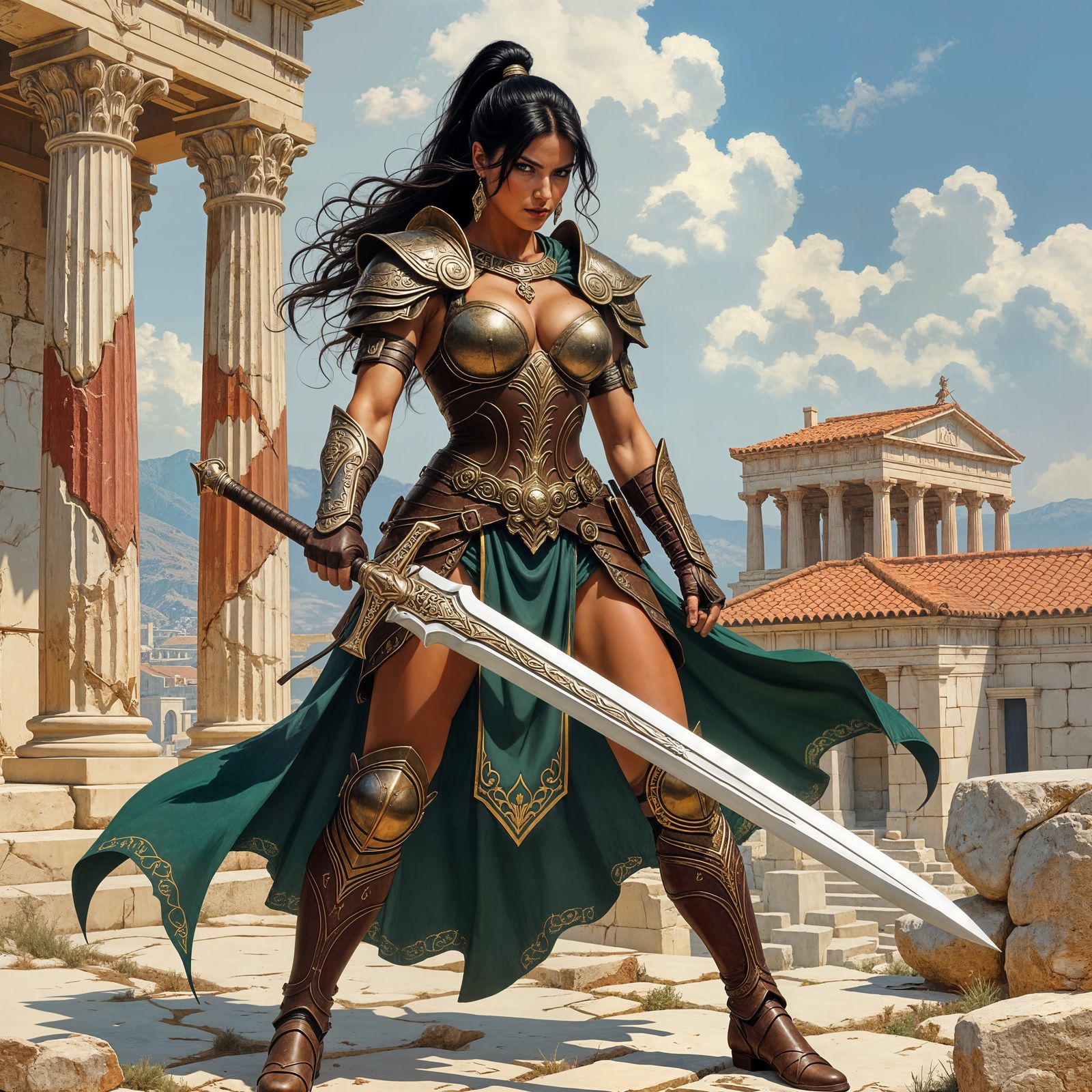 Amazon Swordmistress in Ornate Armour, Fantasy Art