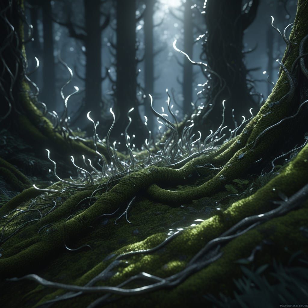 Silvercoil Moss Glows in Dark Fantasy Forest