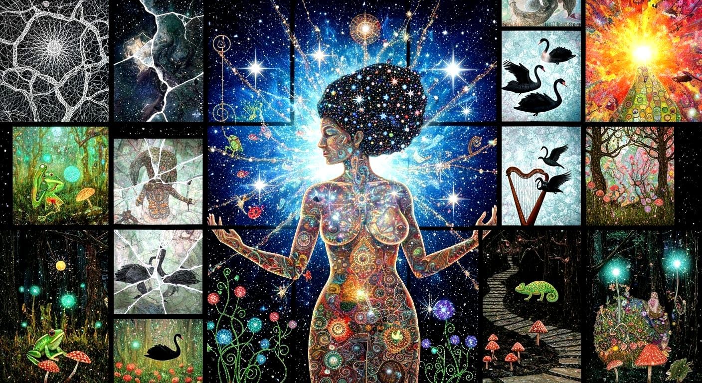 Mystical Shaman in Mirror Labyrinth with Cosmic Surrealism