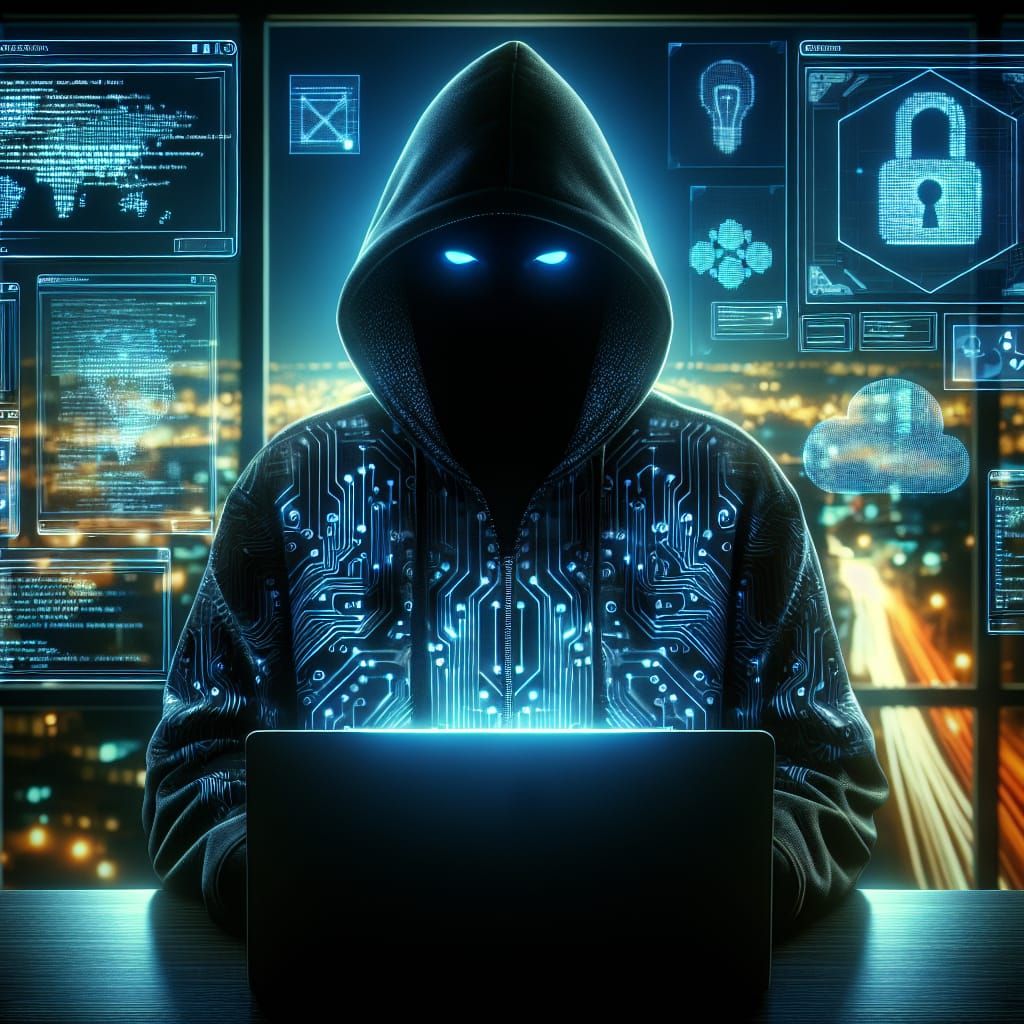 Cyberpunk Developer with Glowing Hoodie in Neon Studio