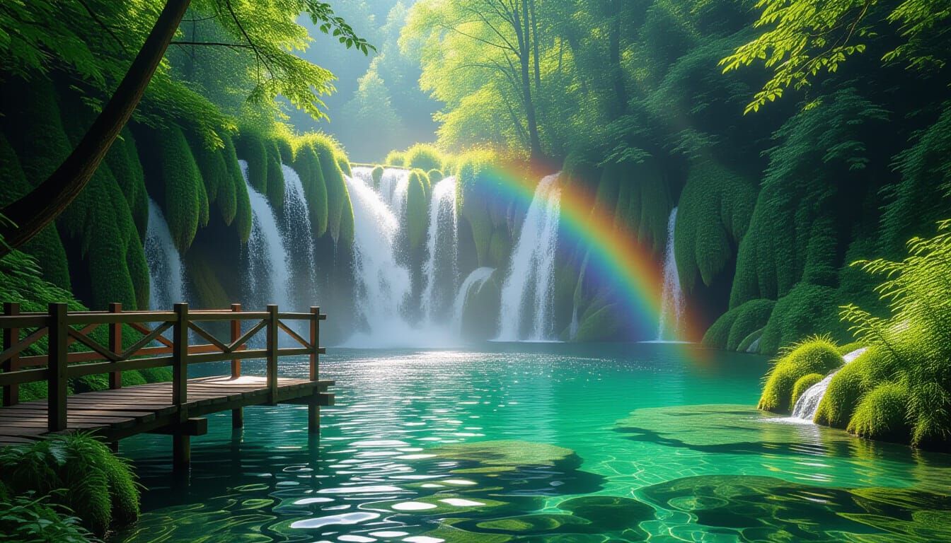 Magical Waterfall Scene at Plitvice Lakes National Park