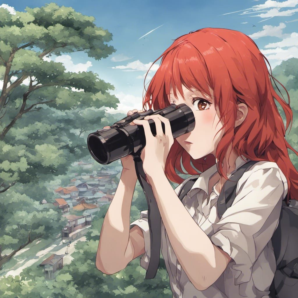 Anime Style Redhead with Binoculars