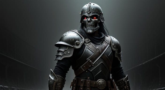 Battle-Scarred Gladiator in Industrial Arena