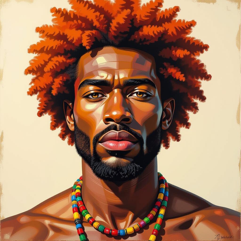 Gouache Painting of a Stoic African Warrior
