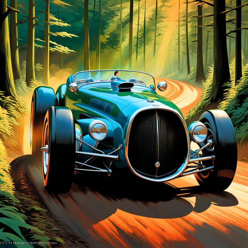 Cartoon Automobile Race in Illustration Style